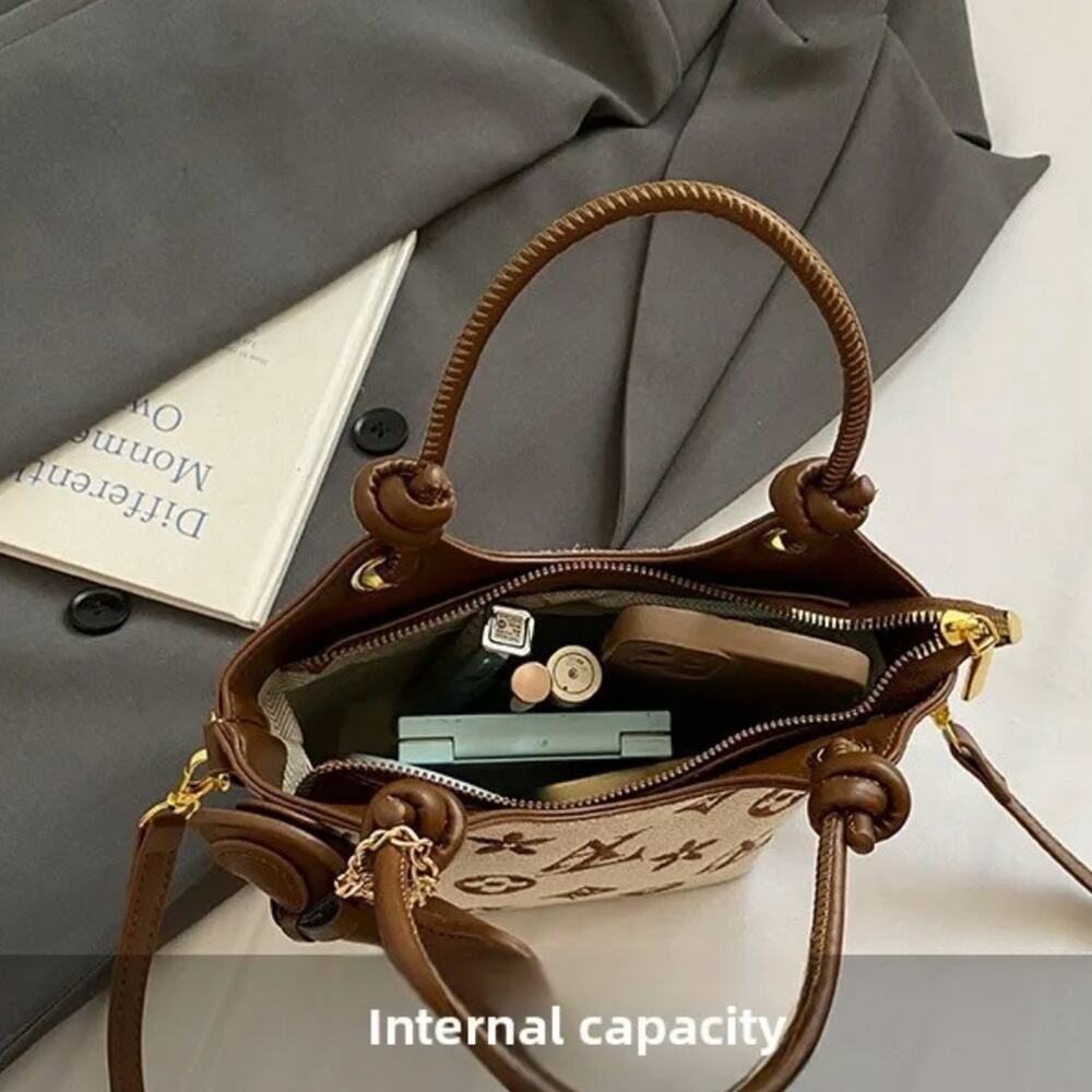 Designer Cream & Beige Monogram Canvas Crossbody Bag - Picture 9 of 12